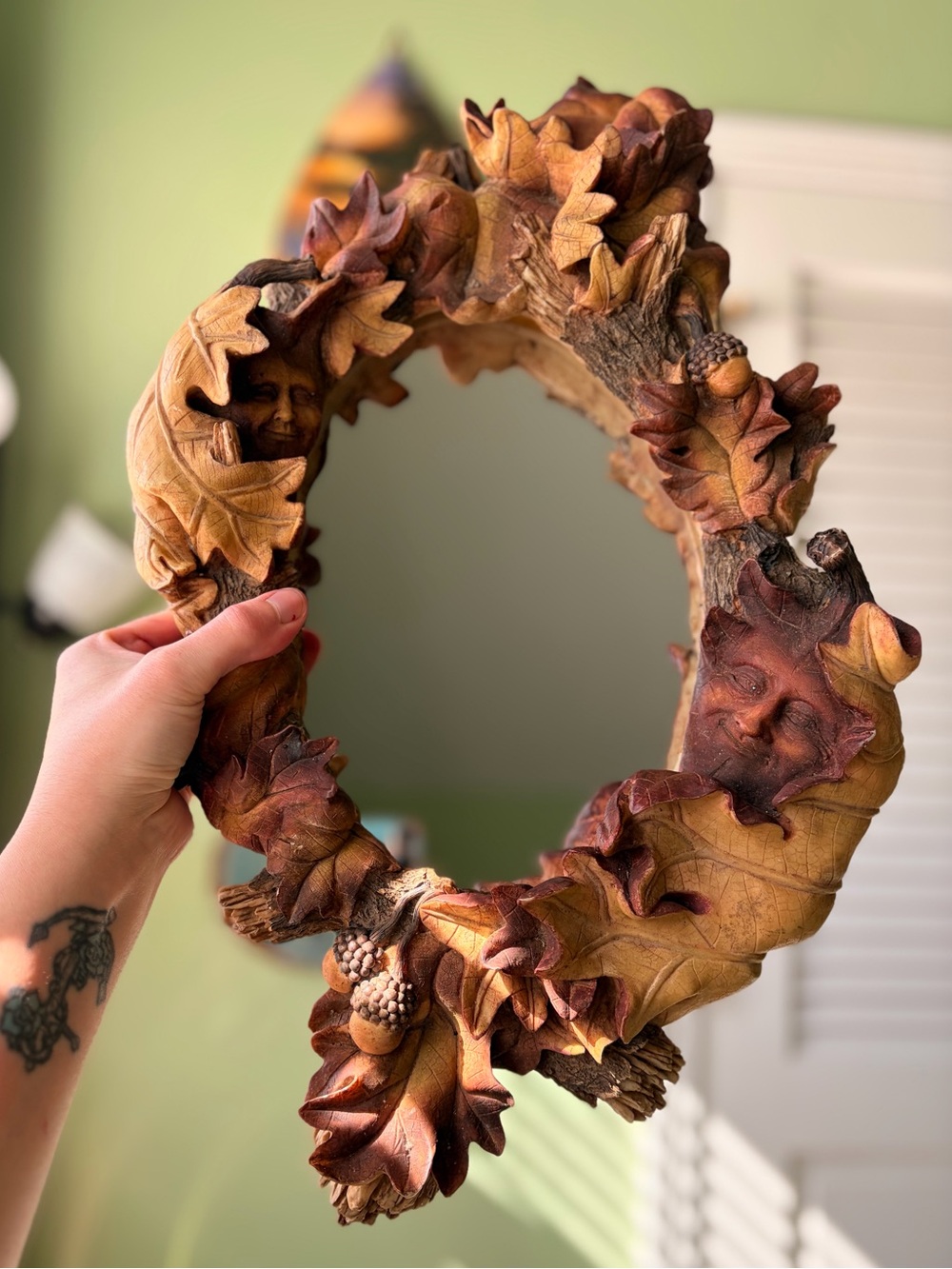 Ornate Oak Leaf Bohemain Face Whimsy Vintage Wall Mirror - Picture 3 of 9